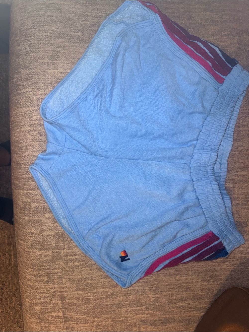 AV Light Blue Women's Athletic Shorts with Red Stripe Detail